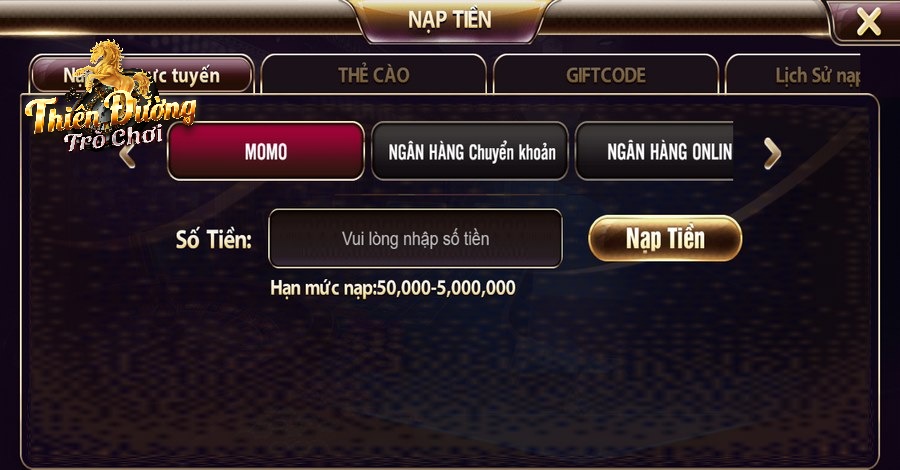 Hiển thị các hình thức nạp tiền