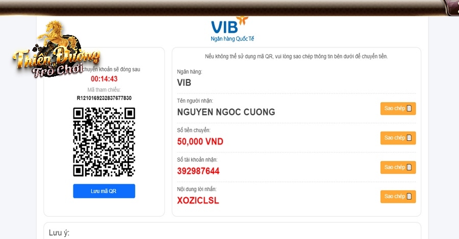 Nạp qua Ngân hàng online