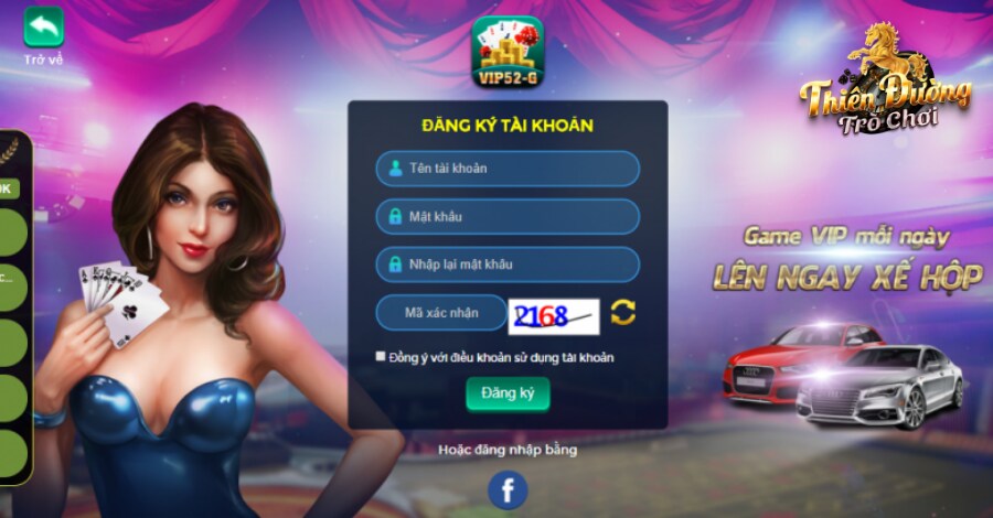 Đăng ký tài khoản thanh gia game bài VIP52 đơn giản