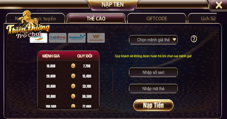 Nạp tiền để quá trình trải nghiệm Xóc Đĩa TDTC trọn vẹn hơn