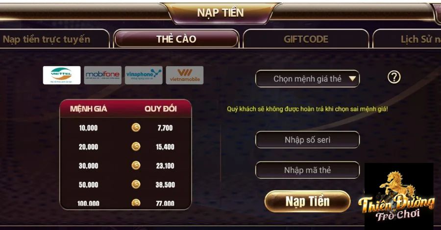 Việc nạp rút tiền của game Nổ Hũ tặng tiền khởi nghiệp rất dễ dàng